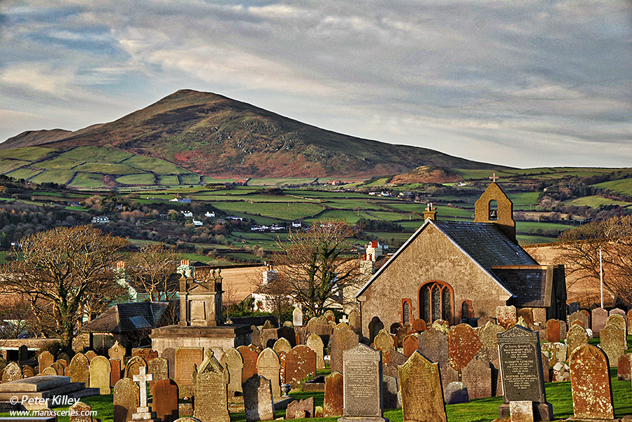 Maughold Church looking towards North Barrule Mountain © Peter Killey - www.manxscenes.com